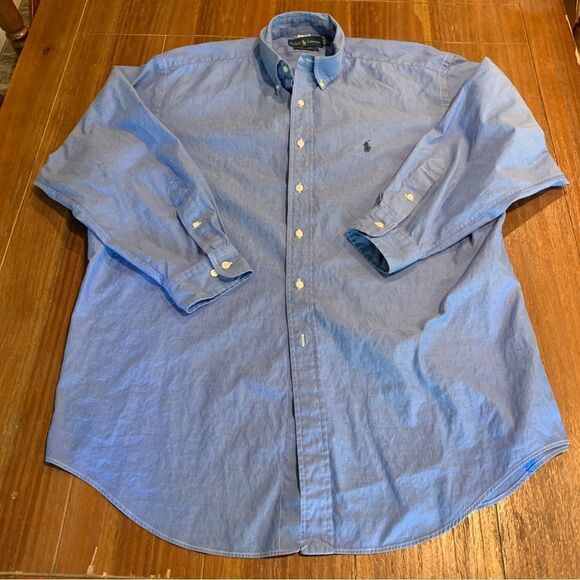 Ralph Lauren Men’s Button Down Blue 100% Cotton Pinpoint Oxford Size 17 /32-33 - Picture 1 of 6